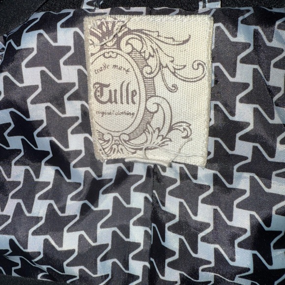 Tulle Black Pea Coat with Patterned Lining - Picture 2 of 6